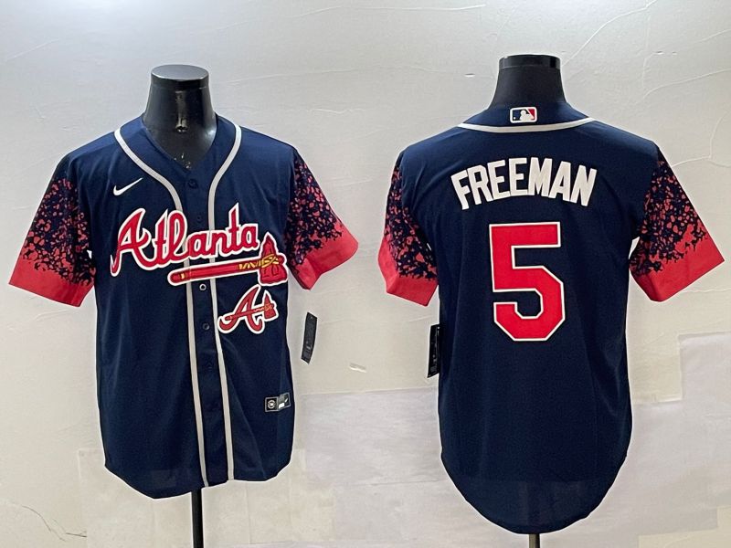 Men Atlanta Braves #5 Freeman Drak Blue Fashion Game 2025 Nike MLB Jersey style 1